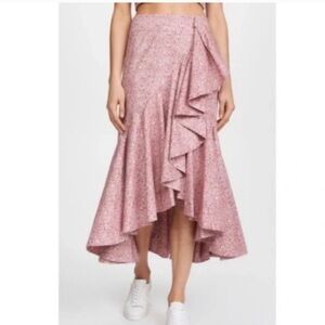Petersyn pink floral ruffle front maxi skirt